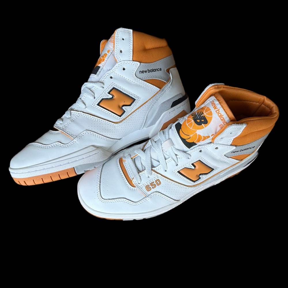 New Balance BB650  White and Orange High-Top Sneakers Men’s size 10.5 EUC 1X